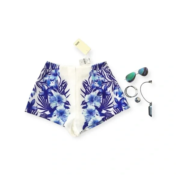 new LF into ๐ Festival Hibiscus Print Chiffon Short ๐ Jewel Tone Blue Purp ๐ 6 - Picture 2 of 16